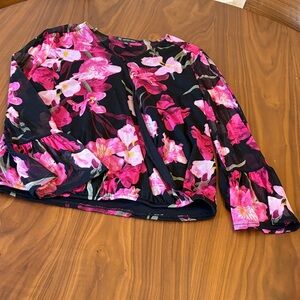 INC International Concepts Black Long-Sleeve Top with Pink Floral Print